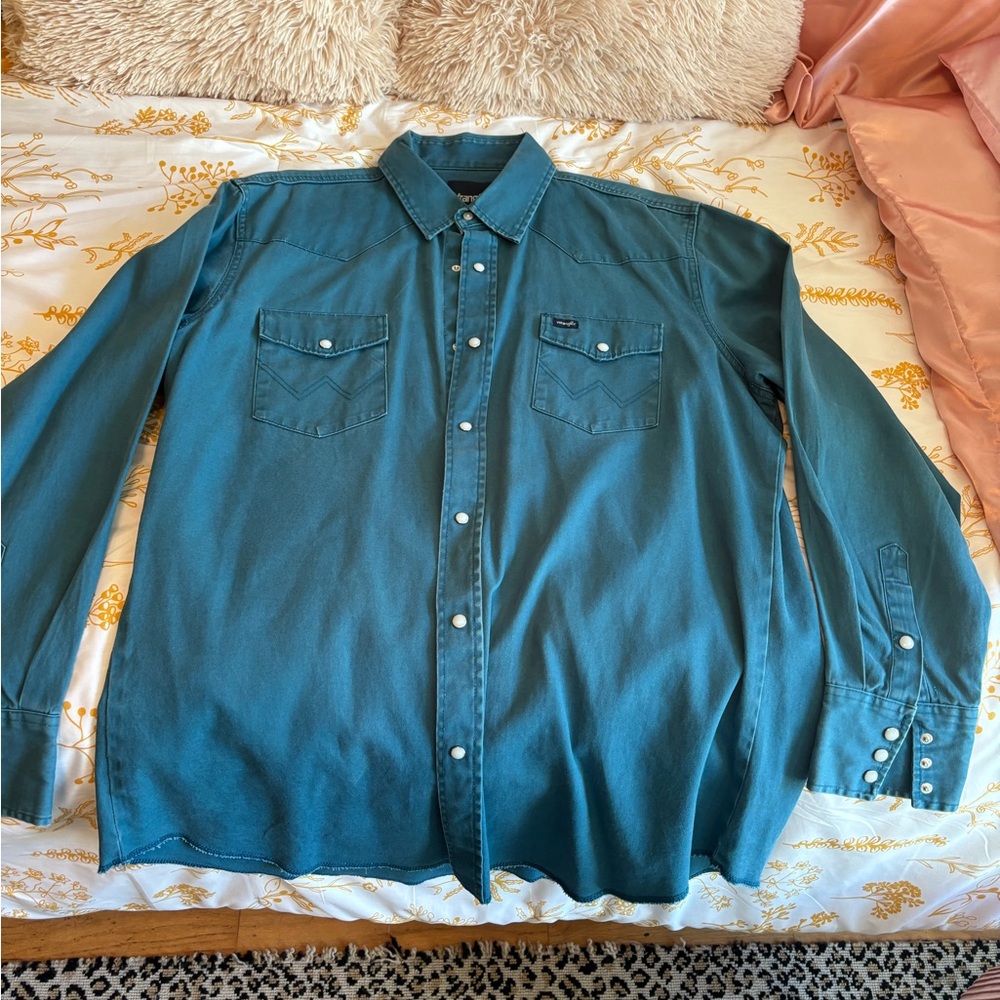 Men's wrangler, teal twill cotton shirt XLT